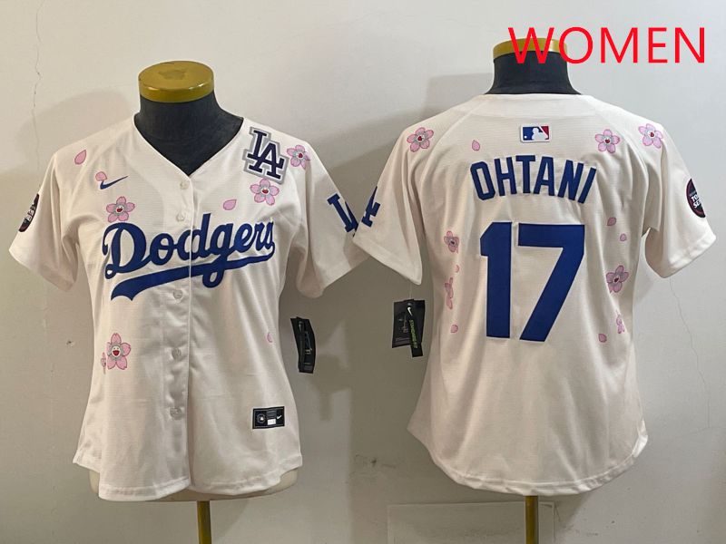 Women Los Angeles Dodgers 17 Ohtani Cream Sakura Edition 2025 Nike MLB Jersey style 5